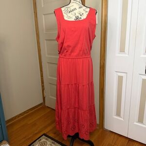 Talbot’s  Eyelet Hem Tiered Sleeveless Midi Dress XL Petite Prairie  Summer